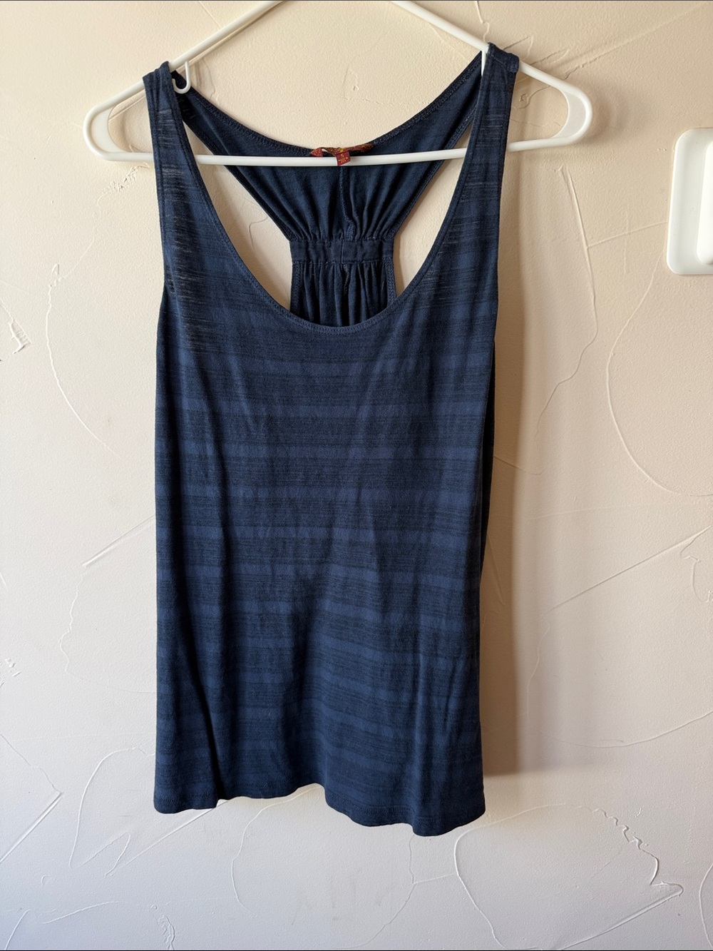 7 For All Mankind Navy Striped Racerback Tank